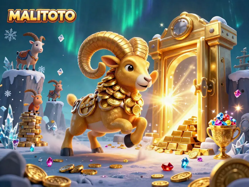MALITOTO showcases a vibrant 3D scene of a golden ram symbolizing fortune, with gold bars and gems emphasizing luck in online slots.