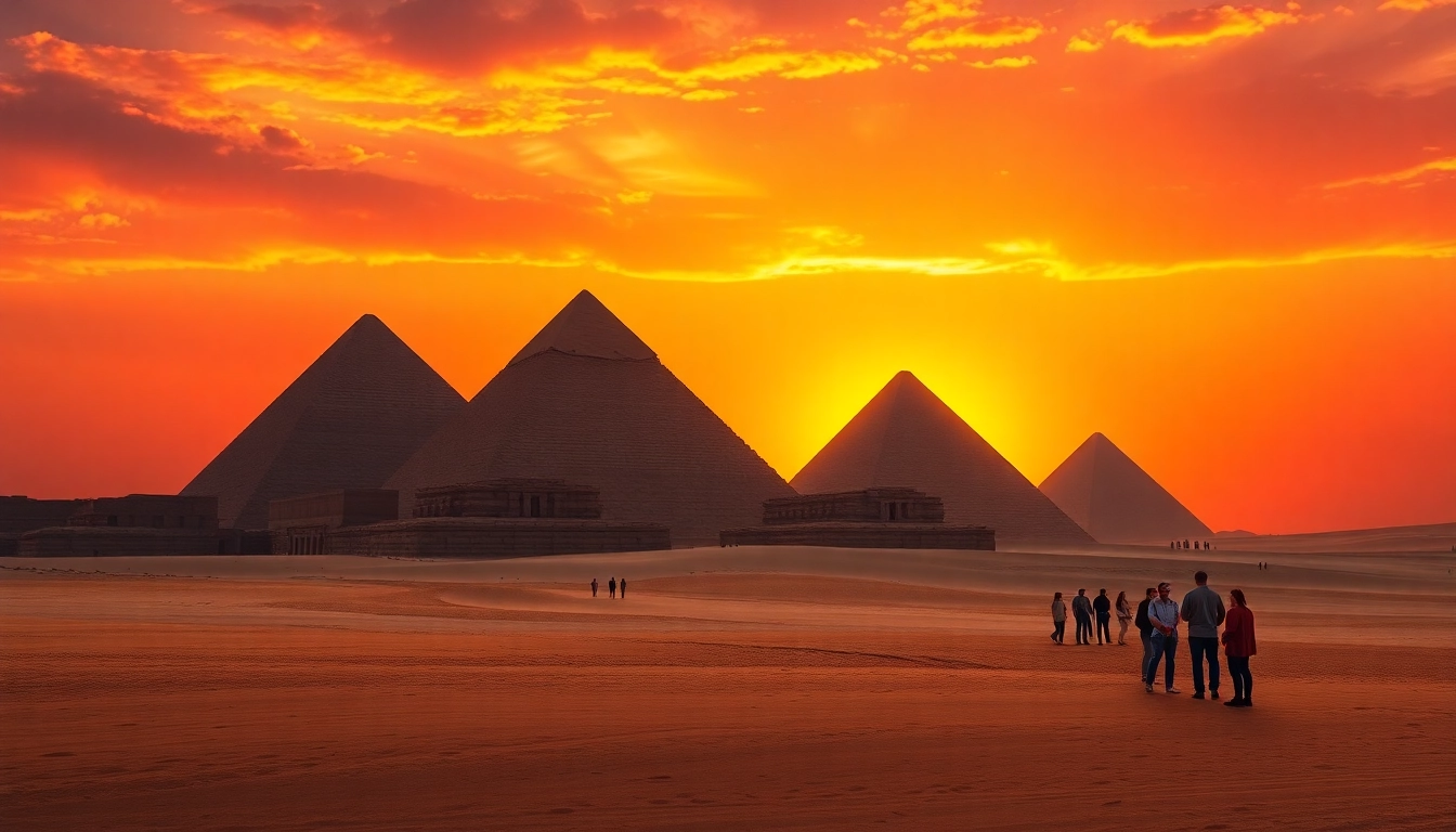Visit https://piraminds.com/ to marvel at the majestic Great Pyramids of Giza during sunset.
