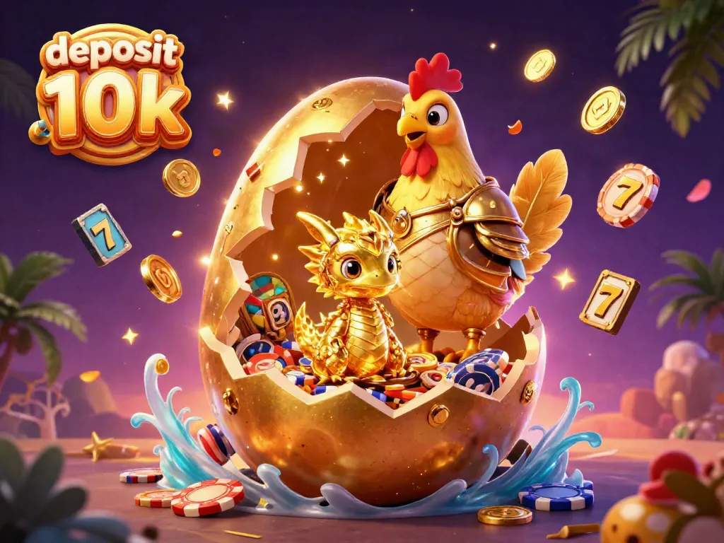 Permainan slot online deposit 10k yang menarik, menampilkan naga emas dan chip poker.