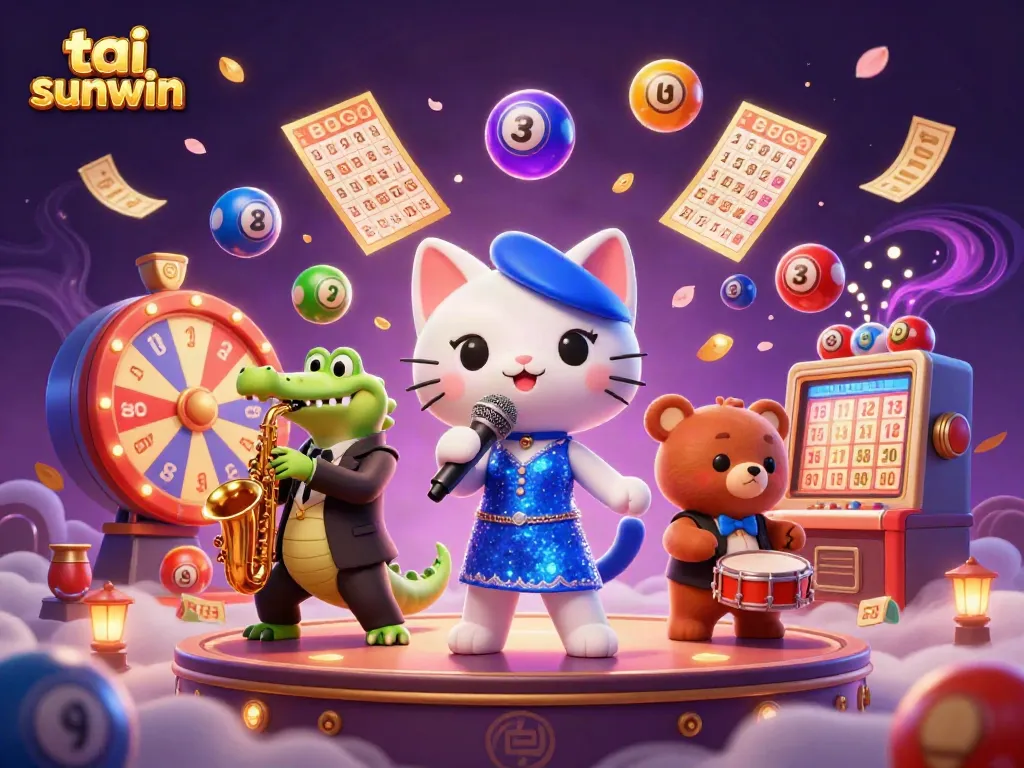 Experience the fun at tai sunwin with vibrant games, cartoon characters, and a lively casino atmosphere.