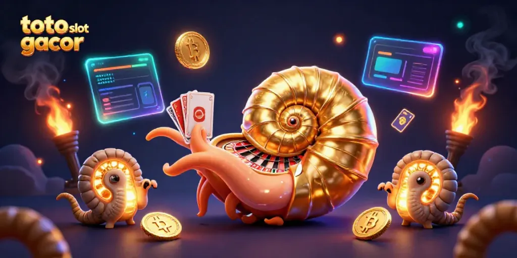 Toto slot gacor menampilkan nautilus raksasa dengan elemen kasino yang kaya, menjanjikan pengalaman bermain yang menarik.