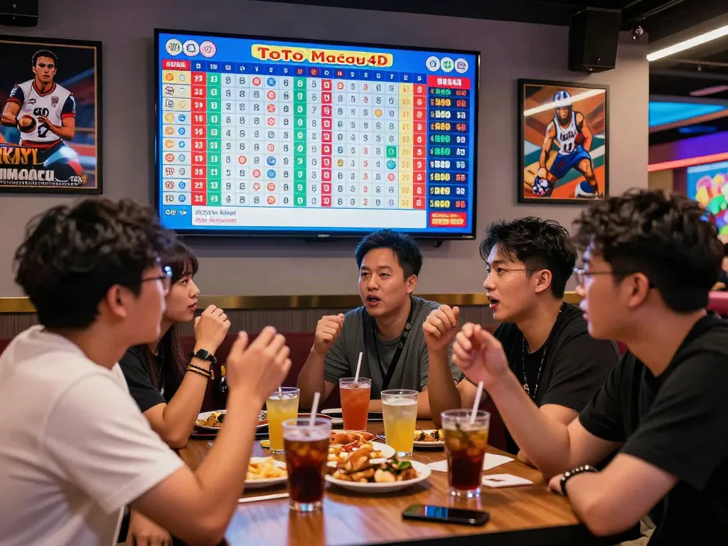 Pengunjung menyaksikan hasil Toto Macau 4D di lounge taruhan modern, menunjukkan momen kebersamaan dan antusiasme.