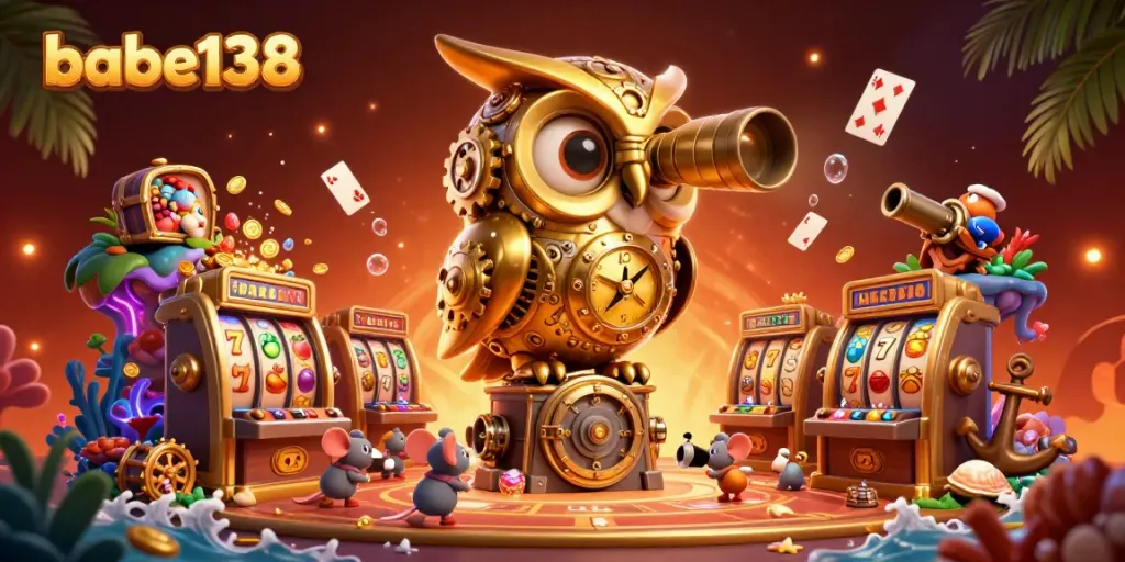 Permainan slot yang menarik di babe138 dengan desain yang kaya, karakter beruang emas, dan suasana kasino yang hidup.