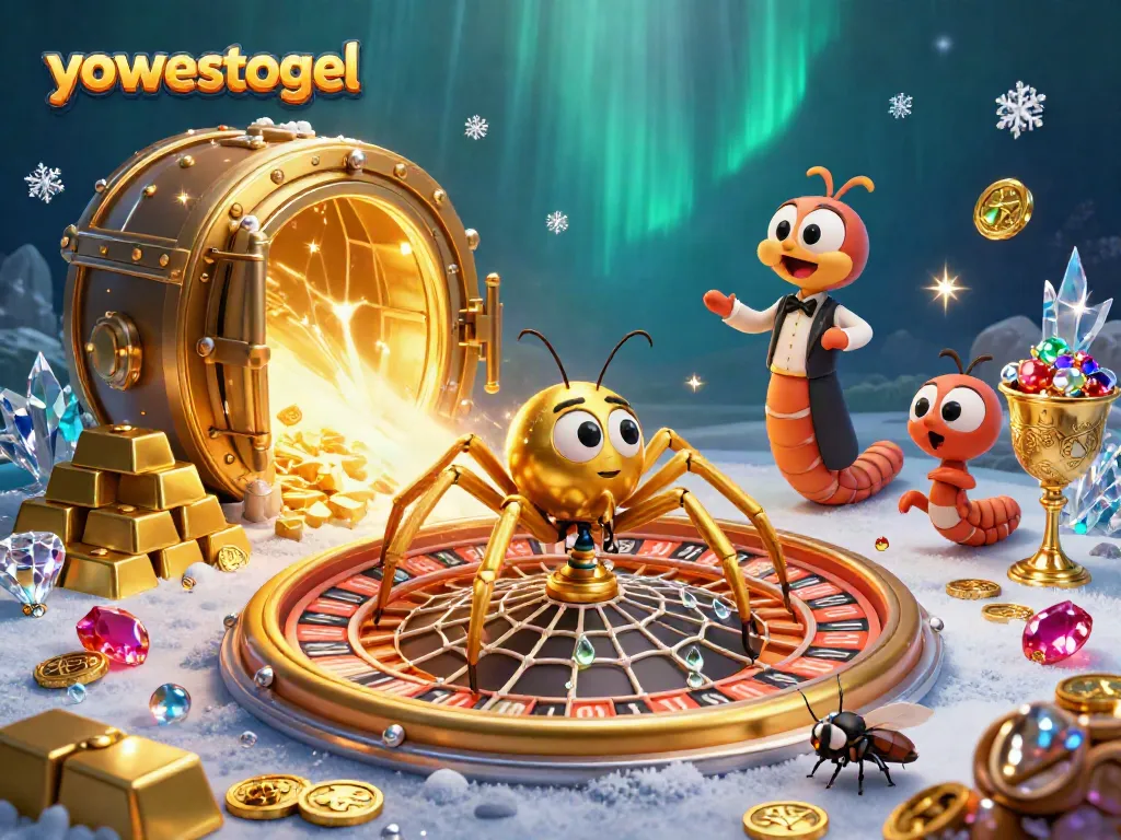 Experience yowestogel excitement with bets at a whimsical casino scene featuring lively spider and centipede.