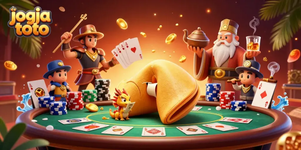 Engage in thrilling gaming with jogja toto featuring vibrant characters and casino elements in a dynamic scene.