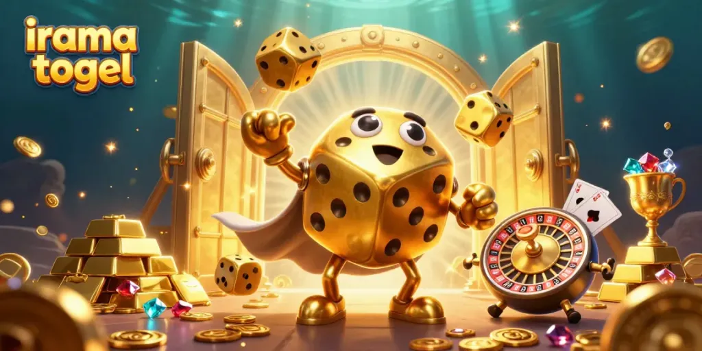 Win big with irama togel as golden dice juggle amidst treasures in a vibrant casino scene.