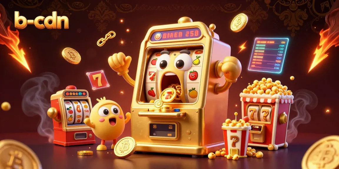 Bermain slot dengan b-cdn: mesin slot emas mengejutkan dengan koin berkilau keluar saat jackpot, dikelilingi elemen kasino dinamis.