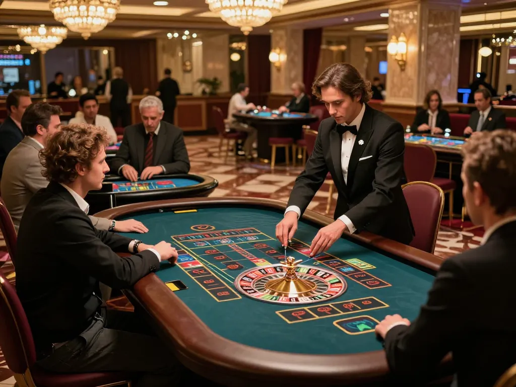 Engaging scene of players at a roulette table watching the wheel spin while assessing tỷ lệ kèo nhà cái.