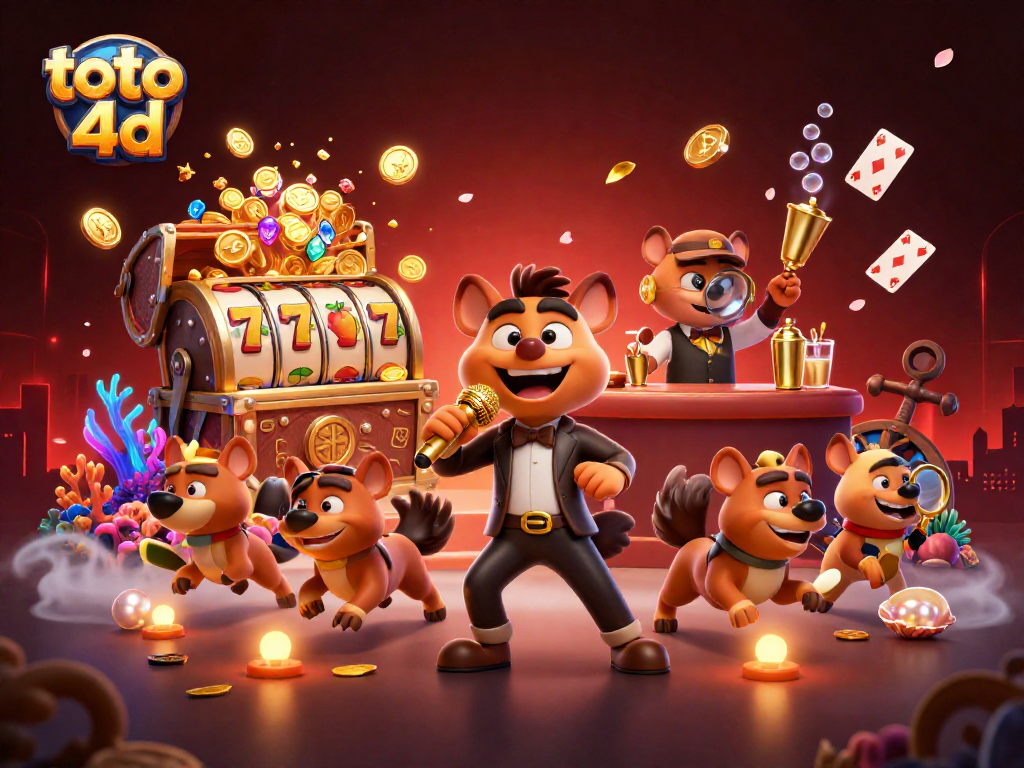Visualisasi kasino lucu dengan hyena dan tema toto 4d yang menarik dan interaktif.