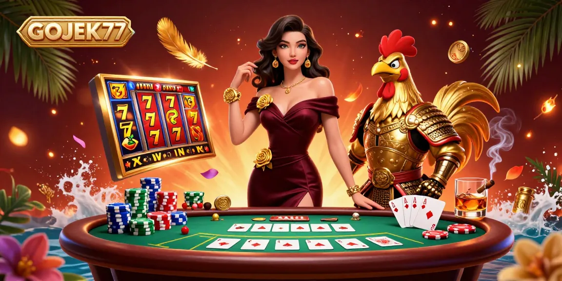 Jelajahi permainan slot menarik dari GOJEK77 yang menampilkan elemen emas dan visual yang cerah.