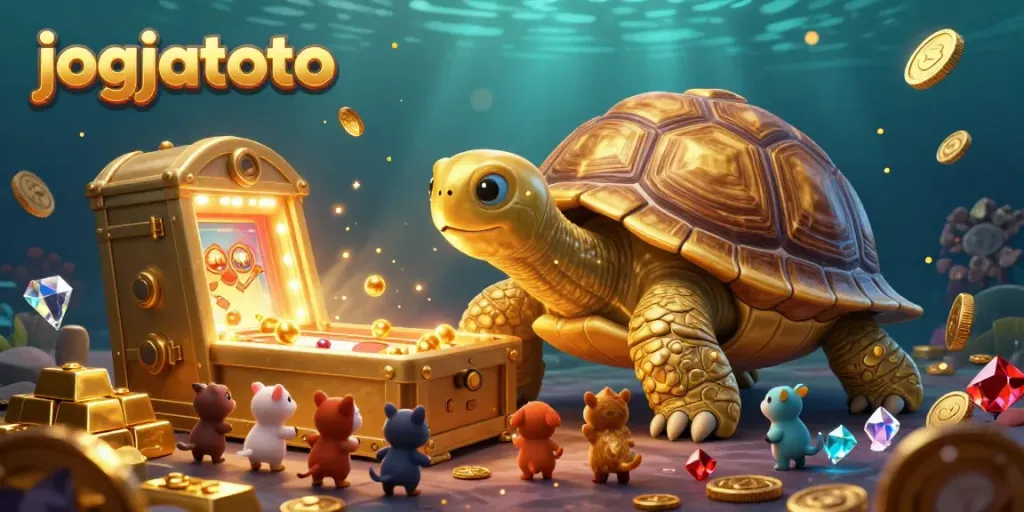 Explore the dynamic gaming world of jogjatoto with a golden tortoise pinball machine and treasure elements.