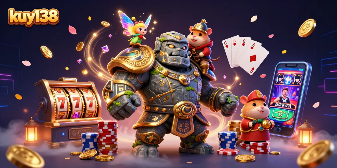 Menangkan permainan di kuy138 dengan golem penjaga, peri bersinar, dan hamster ksatria dalam kasino digital.