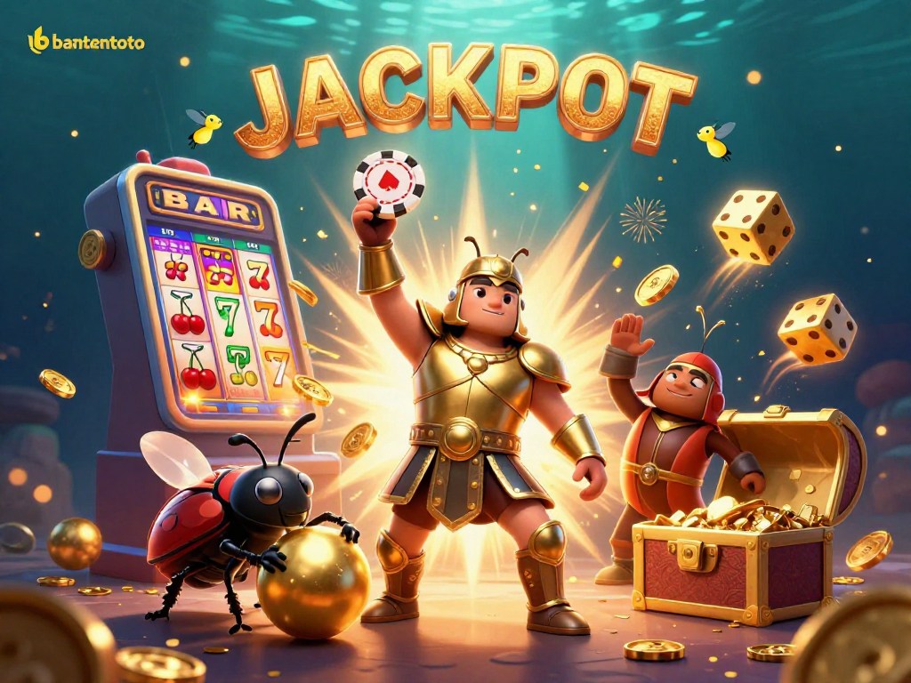 Menerapkan bantentoto dengan strategi menang di mesin slot dan jackpot ceria, menggambarkan momen kemenangan.