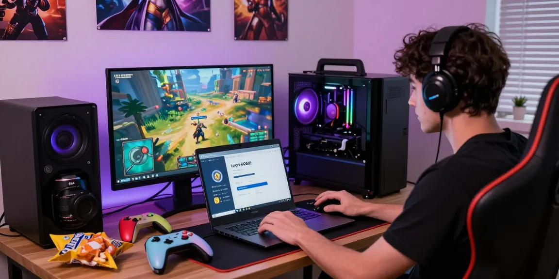 Proses Login BOS88 di ruang gaming dengan laptop dan lampu RGB, menciptakan suasana menarik.