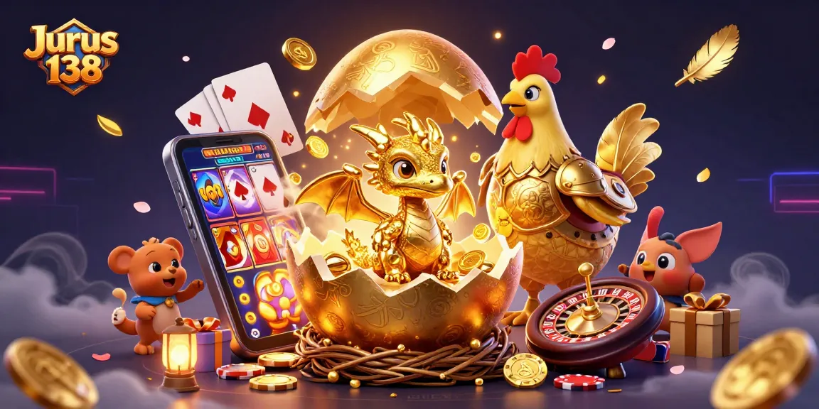 Jurus 138 players immerse in vibrant slot games with stunning golden dragon illustrations.