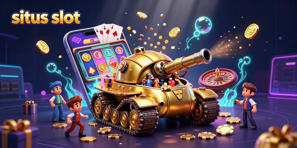 Experience the excitement of situs slot with a vibrant, colorful 3D casino scene.