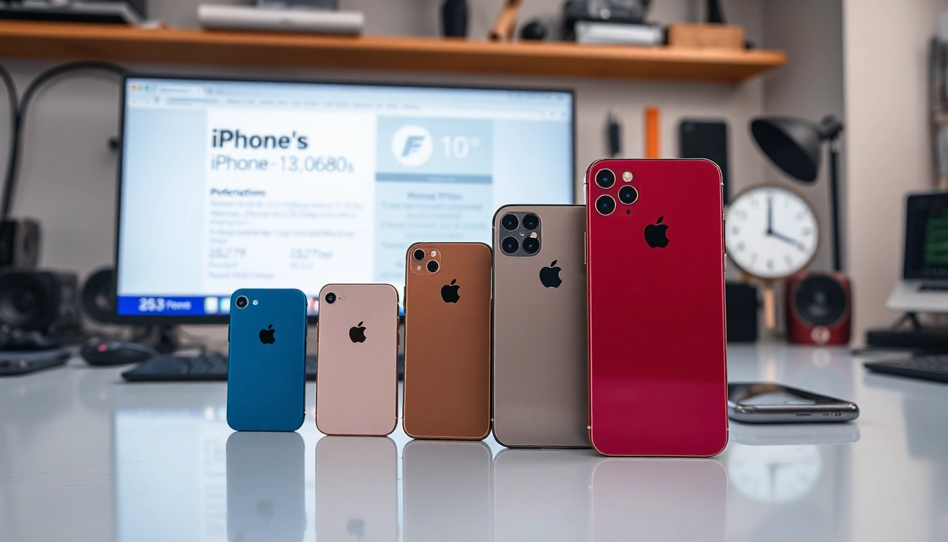 Comparar modelos iPhone en un espacio de trabajo digital elegante y moderno.