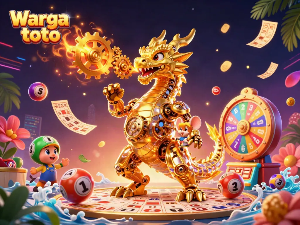 Memenangkan hadiah di Warga toto dengan bola lotere penuh warna dan elemen permainan yang menarik.