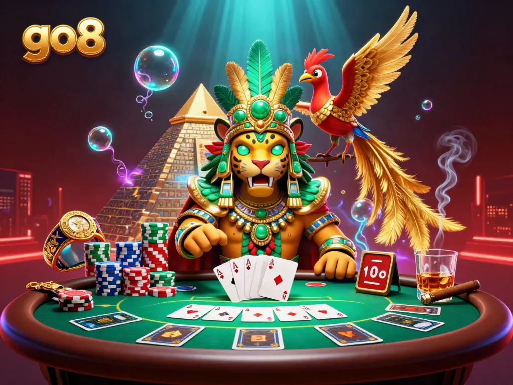 Experience the excitement of go8 gaming with vibrant 3D casino illustration showcasing poker action.