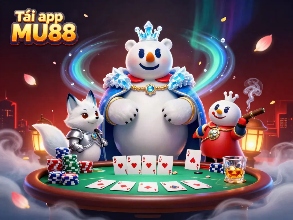 Experience thrilling moments as you tải app MU88 and dive into the vibrant world of poker with a majestic polar bear and a snow fox.