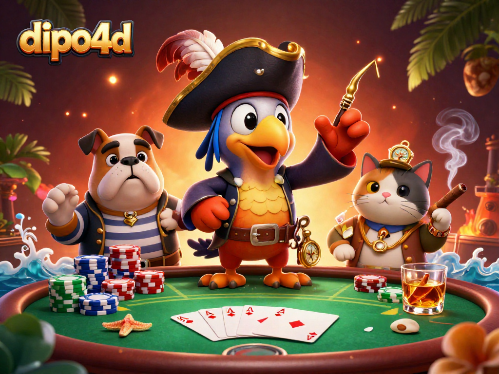 Experience exciting gameplay with dipo4d's vibrant 3D casino scene featuring poker action and colorful characters.