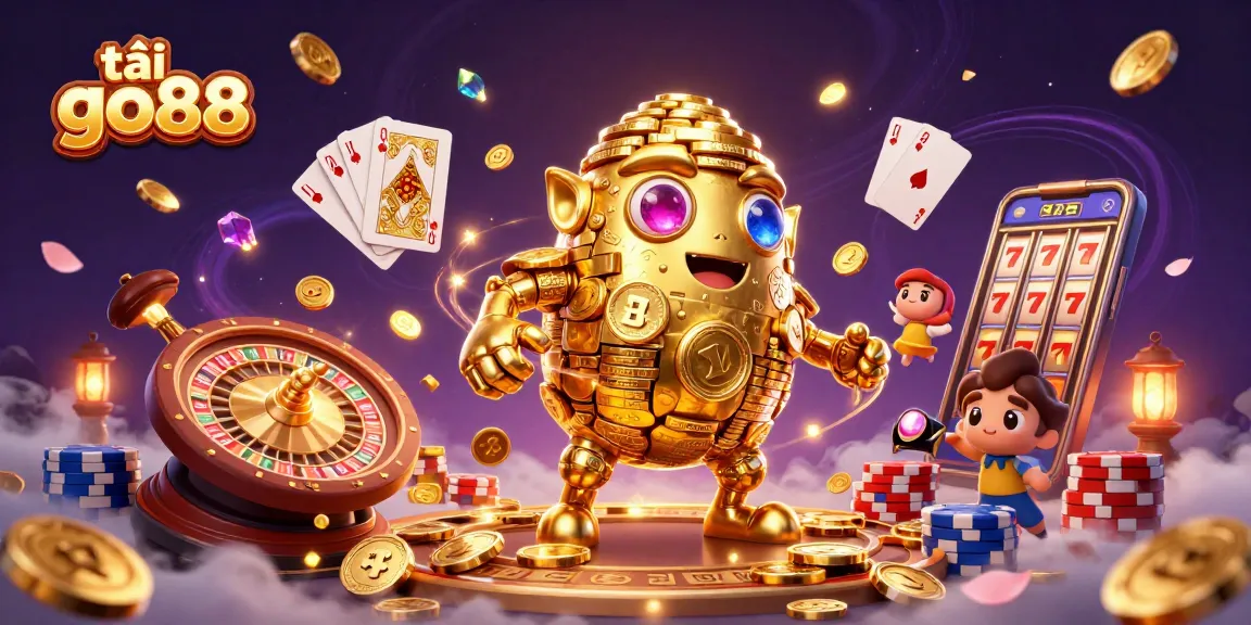Tải go88 offers an exciting gaming experience with a golden golem, coins, and dynamic casino elements.