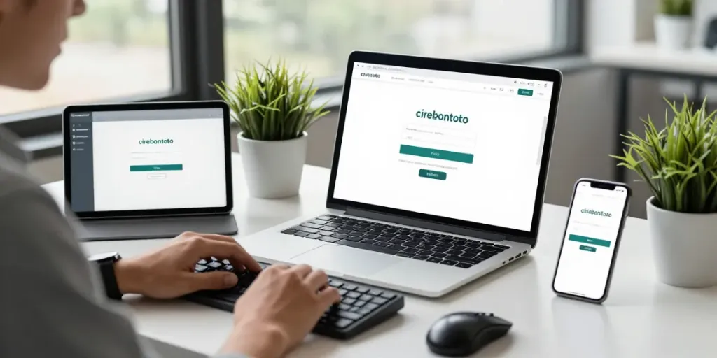 Proses cirebontoto login di laptop dengan perangkat modern di ruang kerja yang cerah.