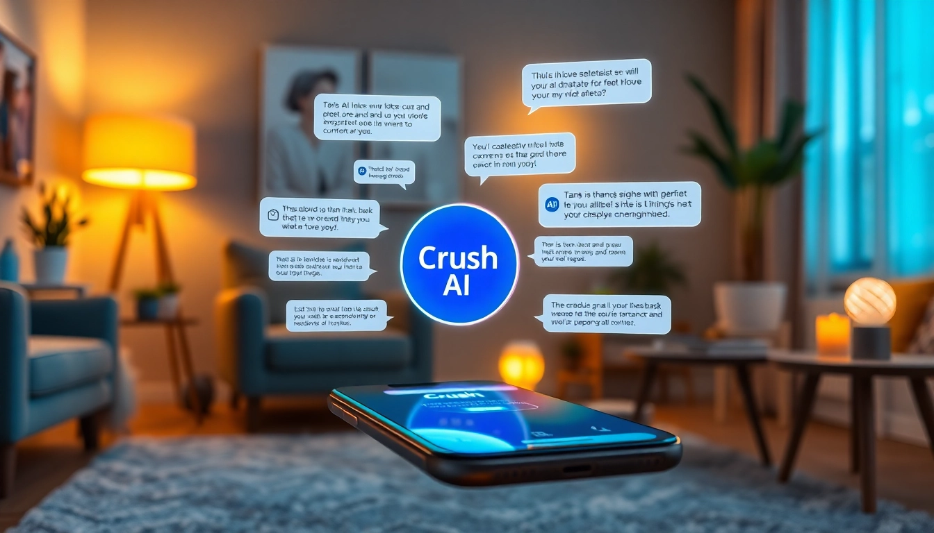 Engaging scene of a smartphone displaying Crush AI, highlighting futuristic AI interactions in a cozy setting.