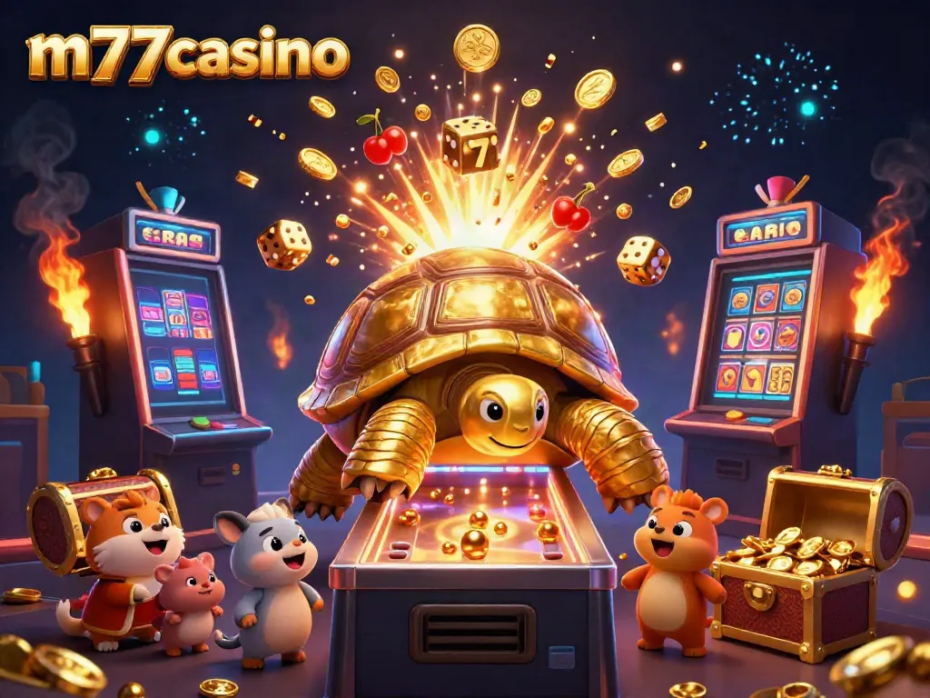 Melihat keseruan bermain di m77casino dengan kolosal kura-kura emas sebagai mesin pinball.