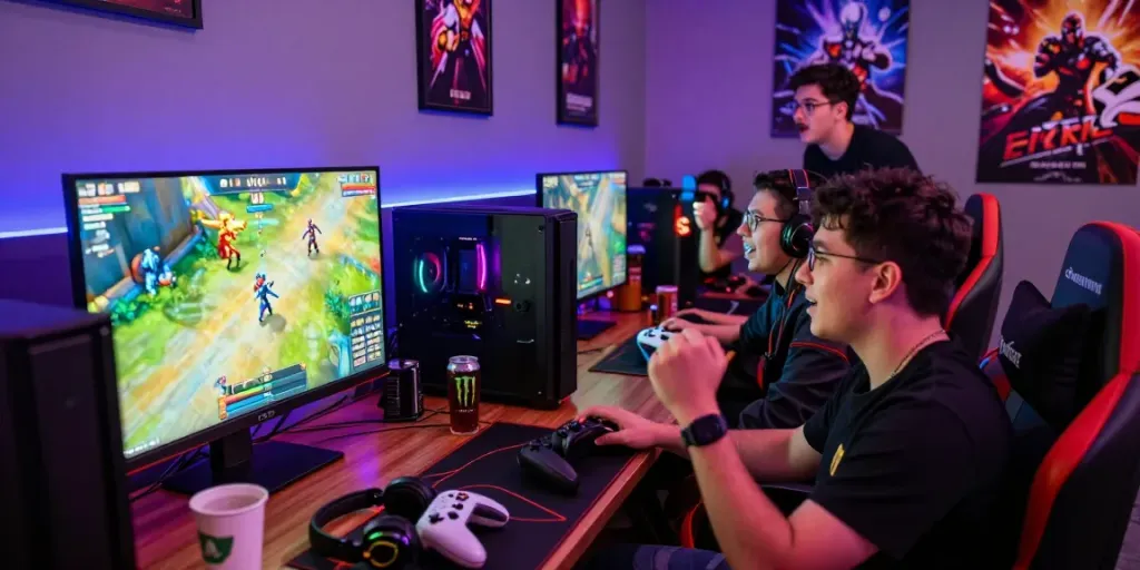 Suasana bermain game Kediritoto dengan teman-teman di ruang gaming yang ceria.