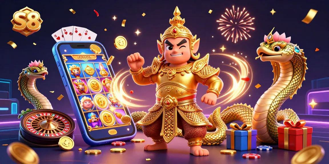 S8 engages players with vibrant casino gaming elements and golden guardian characters.