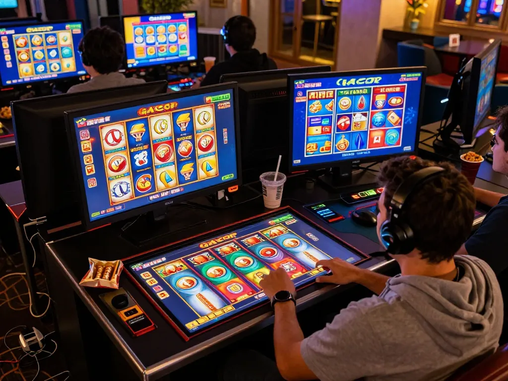 Engaging online gaming session featuring slot gacor interface with vibrant displays and focused player action.