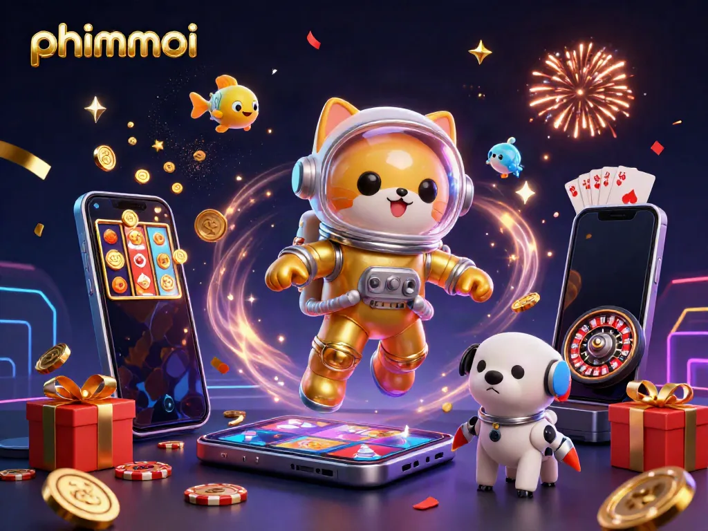 Spin colorful slots and enjoy gaming excitement with phimmoi  in a vibrant 3D illustration.