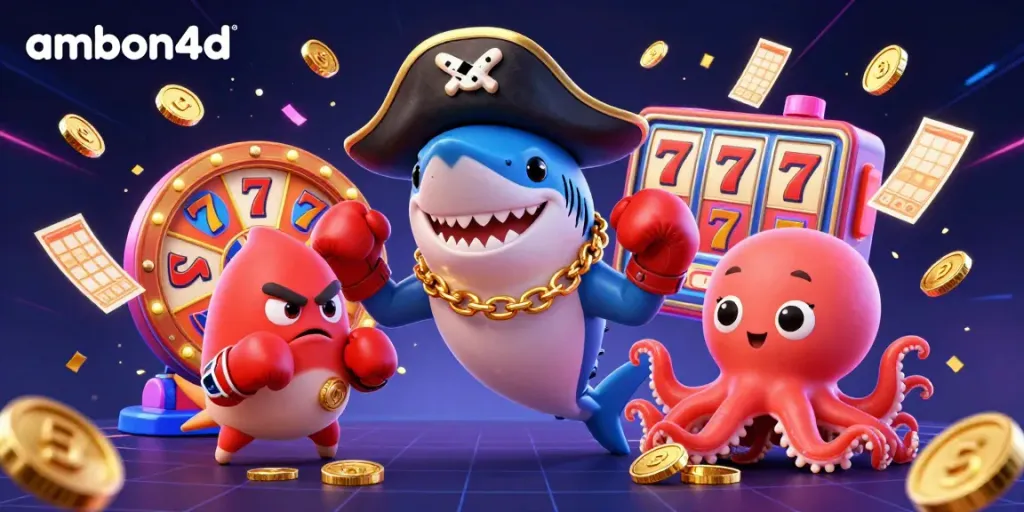 Engage with ambon4d's thrilling slots and jackpot games amidst colorful elements and energetic atmosphere.