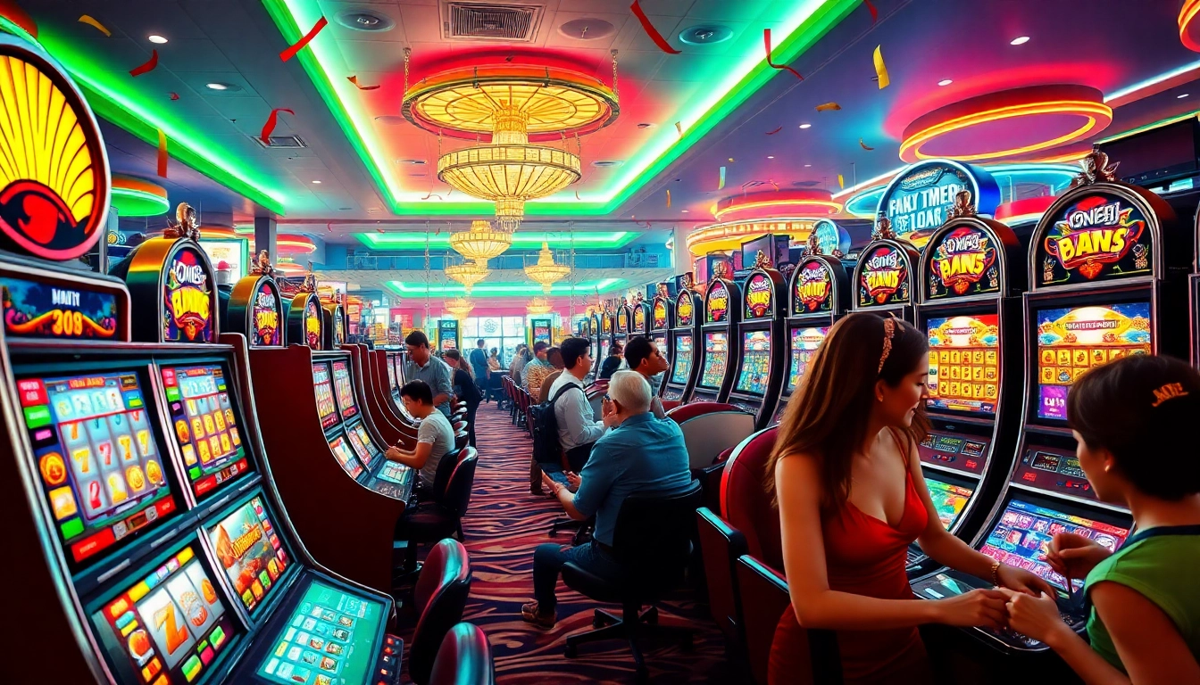 Main attraction situs slot gacor di kasino, menampilkan mesin slot dan pemain yang antusias.