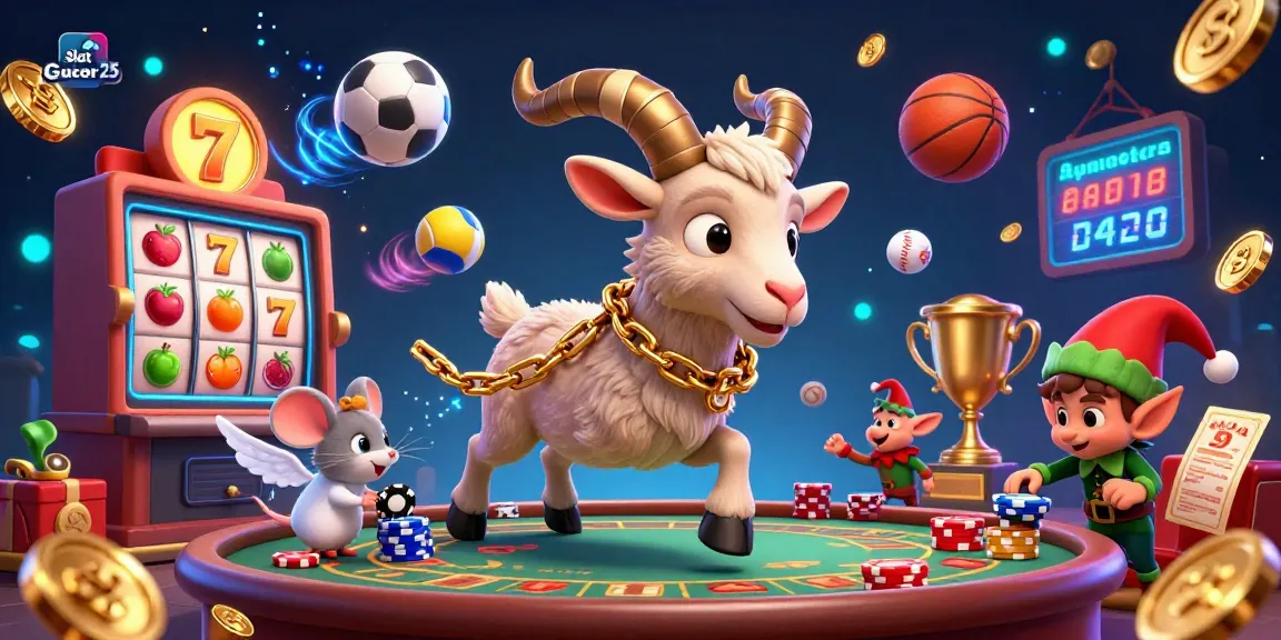 Menangkan permainan Slot Gacor25 dengan banyak simbol slot dan chip yang bersinar melawan latar belakang magis.