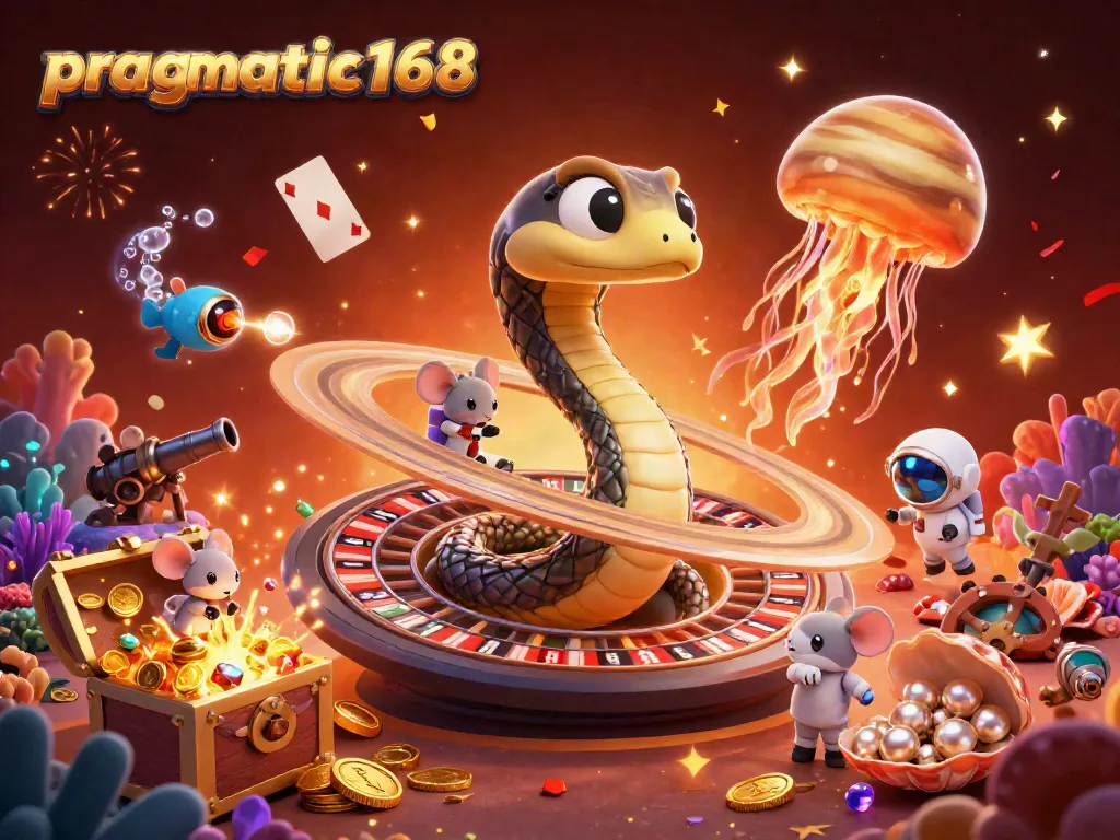 Experience thrilling bets on Pragmatic168 with cartoon-style cosmic characters and vibrant casino elements.