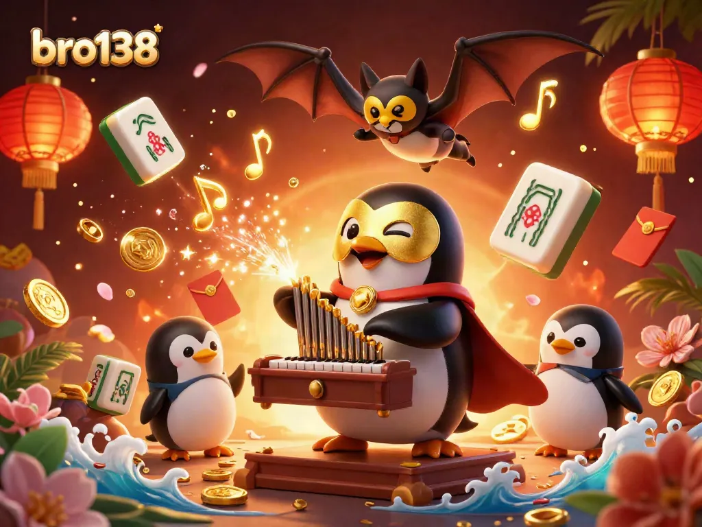 Experience the thrill of bro138 as cartoon characters join for a vibrant casino scene with golden coins and joyful symbols.