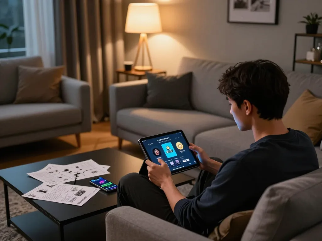 TẢI GO88 premium gameplay on tablet alongside personal strategy notes in a cozy home setting.