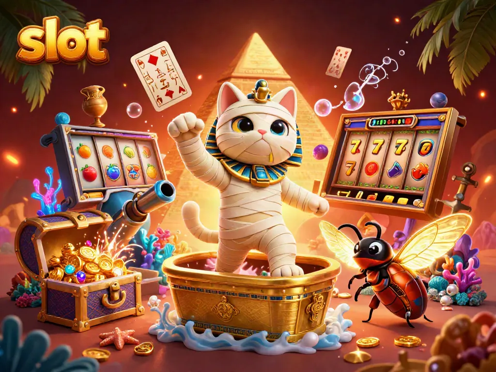 Berputar menggunakan slot menyenangkan di kasino dengan karakter unik yang memikat dan simbol jackpot berkilau.