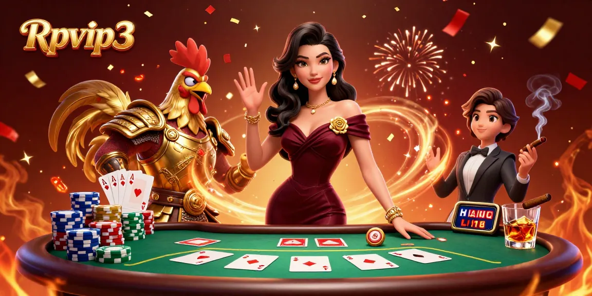 Rasakan kegembiraan Rpvip3 dengan suasana glamor yang menampilkan meja poker dan atmosfer kasino yang hidup.