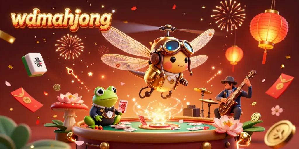 Experience the excitement of wdmahjong with vibrant 3D gaming illustrations showing lively characters in a vibrant casino scene.