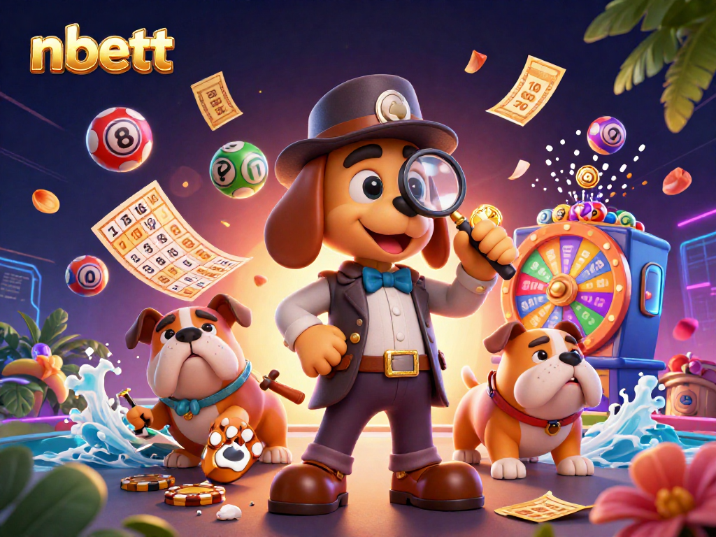 Engage with nbett's vibrant lottery scene featuring a detective and joyful elements.