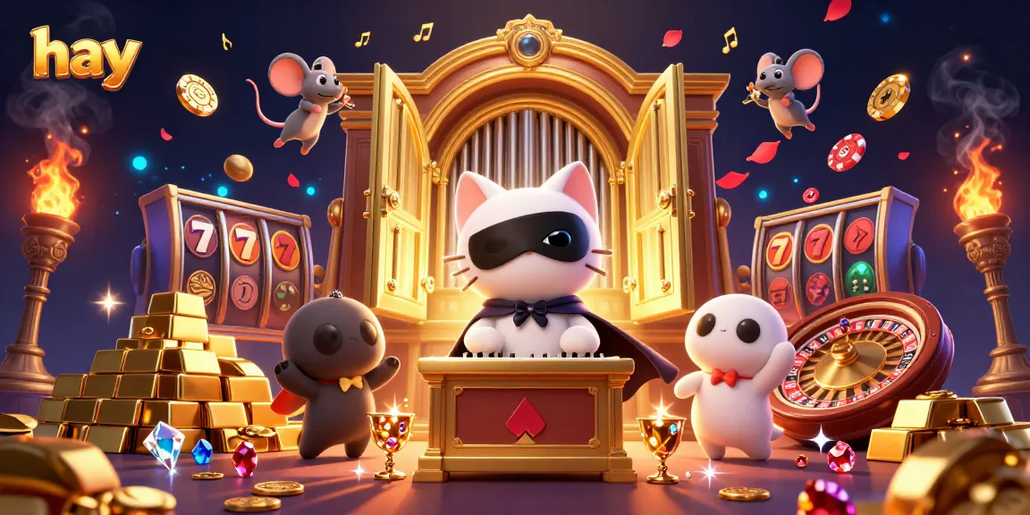 Experience thrilling gaming at hay with a dazzling 3D illustration of a whimsical casino scene.