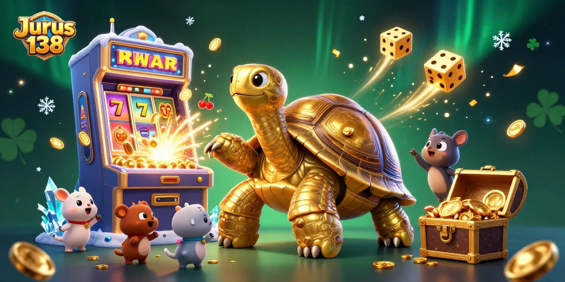Experience the thrill of winning at Jurus 138 with a vibrant, animated casino scene full of energy.