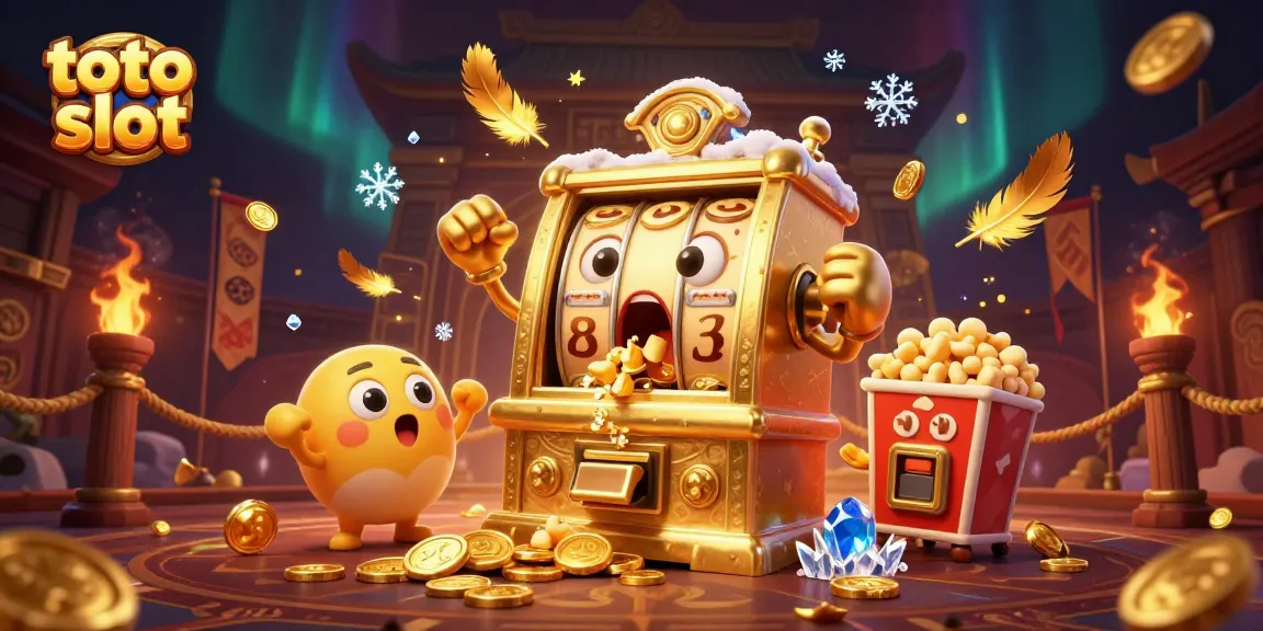 Memenangkan jackpot di toto slot dengan mesin slot emas ekspresif yang mengeluarkan koin.
