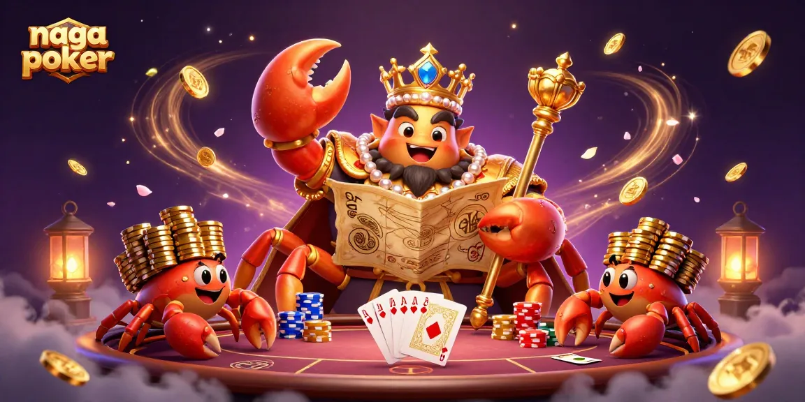 Engage with naga poker gameplay featuring a golden crab emperor and dynamic poker elements.