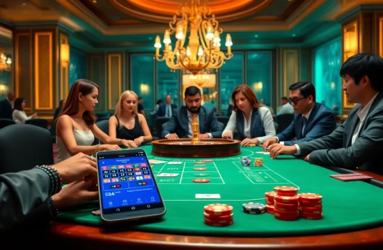 The S8 smartphone showcases an online gambling interface amidst a luxurious casino table with poker chips and cards.