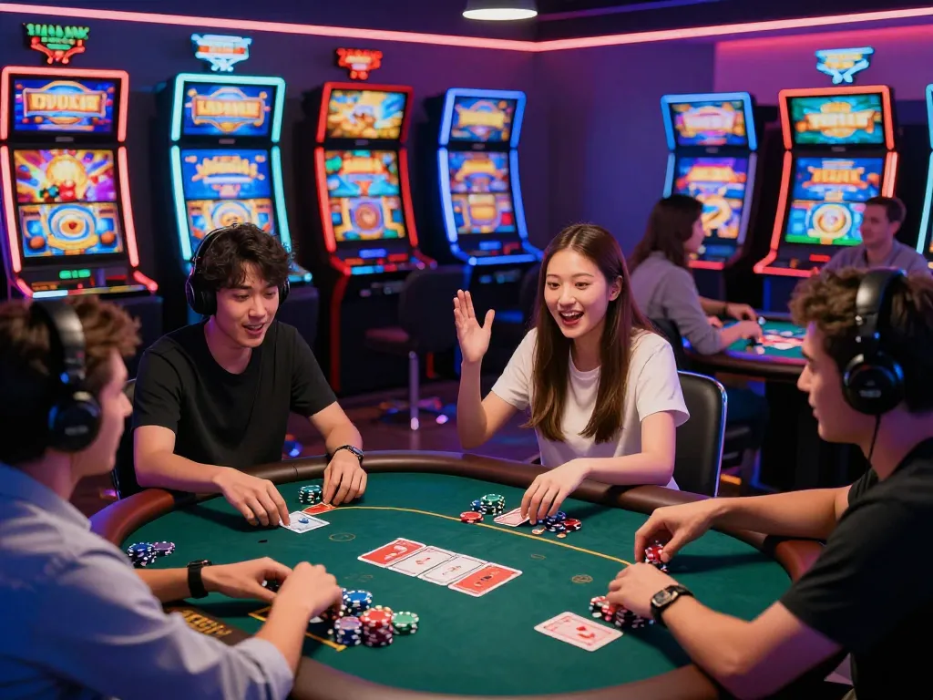 Players immersed in the exciting MM88 online casino gaming experience with dynamic slot machines and poker tables.