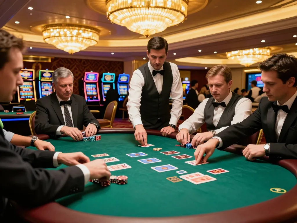 Experience the thrill of lc88 blackjack at a premium casino table with players in action.